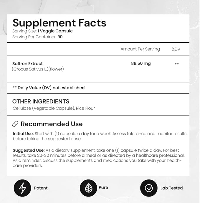 ACEWORKZ Saffron Supplement - 100% Pure Saffron Extract Capsules - Support Weight Management, Craving Control & Eye Health - for Women & Men (90 Capsules)-StrideForce Fitness