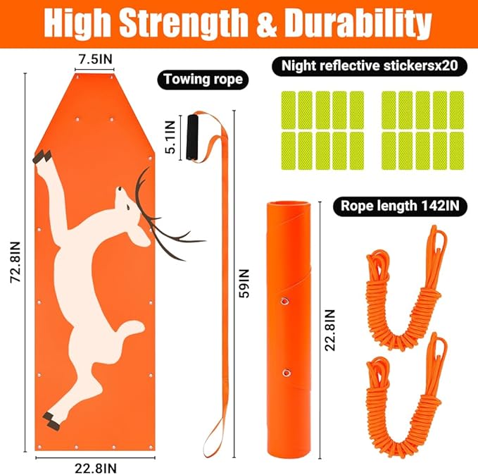 Deer Drag Sled - 1.2mm Thickened Tear-Resistant, 550Lbs Load Capacity Multi-Purpose Deer Cart with Non-Slip Handle for Hauling Hunter Trophies and Discarded Debris on Snow, Sand, Mud, Grass-StrideForce Fitness