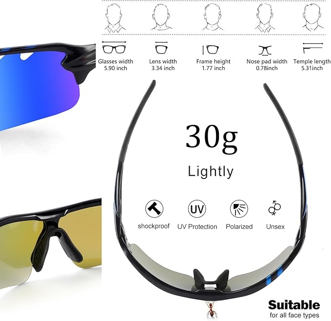 BangLong Polarized Sports Sunglasses Cycling Sun Glasses for Men Women with 5 Interchangeable Lenes for Running Baseball Golf-StrideForce Fitness