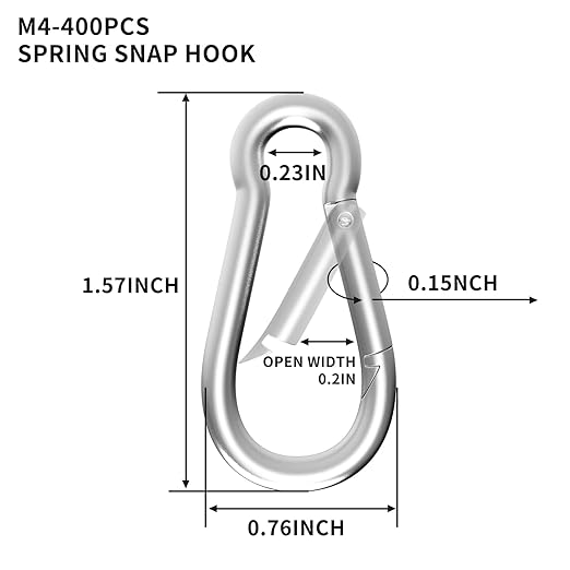 400PCS M4 Spring Snap Hook Carabiner, Heavy Duty Galvanized Steel Carabiner Clip, 110LBS Holding Capacity Spring Clips for Hammock Swing Outdoor Travel-StrideForce Fitness