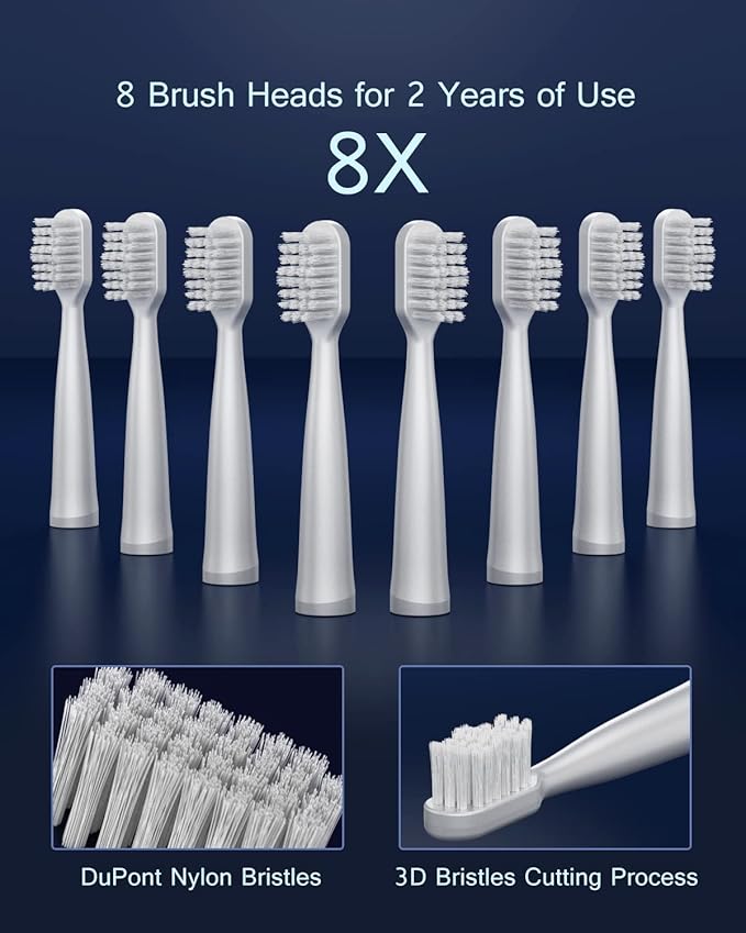 High Vibration Sonic Electric Toothbrush for Adults with 2 Minutes Smart Timer, Fast Charge Lasts Long, 5 Optional Modes, 8 Replacement Brush Heads Ultra Whitening, White