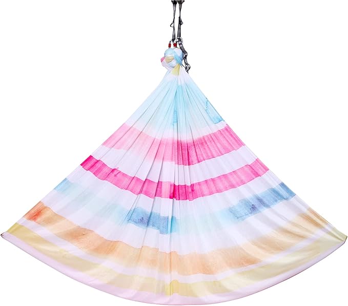 F.Life Aerial Yoga Hammock kit- Yoga Swing Multicolor 5 yards-Flying Yoga Include Daisy Chain,Carabiner and Pose Guide-StrideForce Fitness