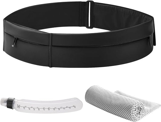 Running Belt for Women and Men, Water Proof Running Belts Fanny Pack with Water Bottle,Slim Hydration Running Bag Belts with Phone Bottle Holder Adjustable Fit for Runner (Black, Large)-StrideForce Fitness