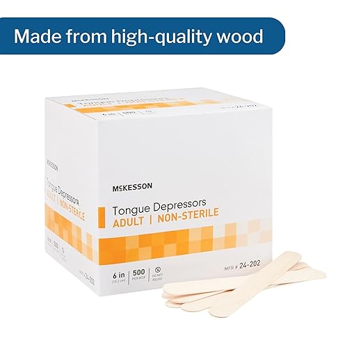 McKesson Tongue Depressors Adult Size, Non-Sterile, Wood, Unflavored, Splinter-Free (5000, 6")