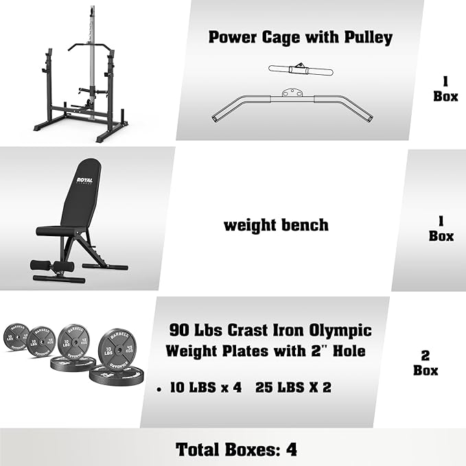 Power Rack with LAT Pulldown Pulley System Adjustable Multi-Functional Squat Rack, Power Cage with J-Hooks Home Gym-StrideForce Fitness