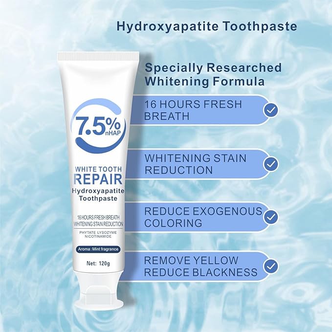 2 Pcs 7.5% Hydroxyapatite Toothpaste for Advanced Enamel Protection and Tooth Strengthening, Gentle and Effective Formula Fresh Breath Suitable for Sensitive Teeth.