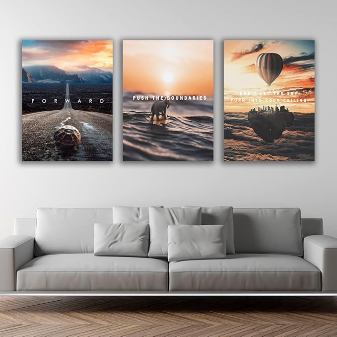 Motivational Wall Decor Poster Inspirational Wall Art 3 Pieces Canvas Wall Painting Artwork for Living Room Bedroom Office Home Decor Prints Pictures Wall Decor Framed Ready to Hang 36''Wx 16''H-StrideForce Fitness