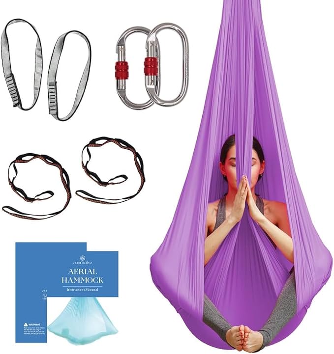 Aerial Silk Yoga Hammock & Swing for Home, Inversion Exercises, Starter Kit for All Levels - Durable with Extension Straps, Carabiners, and Pose Guide-StrideForce Fitness