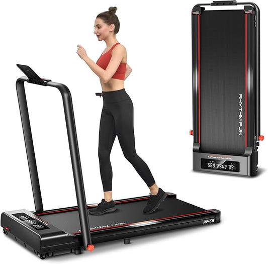 RHYTHM FUN Incline Foldable Treadmill, Walking Pad Treadmill with Incline, 300 lbs Portable Treadmills with Handles for Home Office Use, Under Desk Compact Walking Pad-StrideForce Fitness