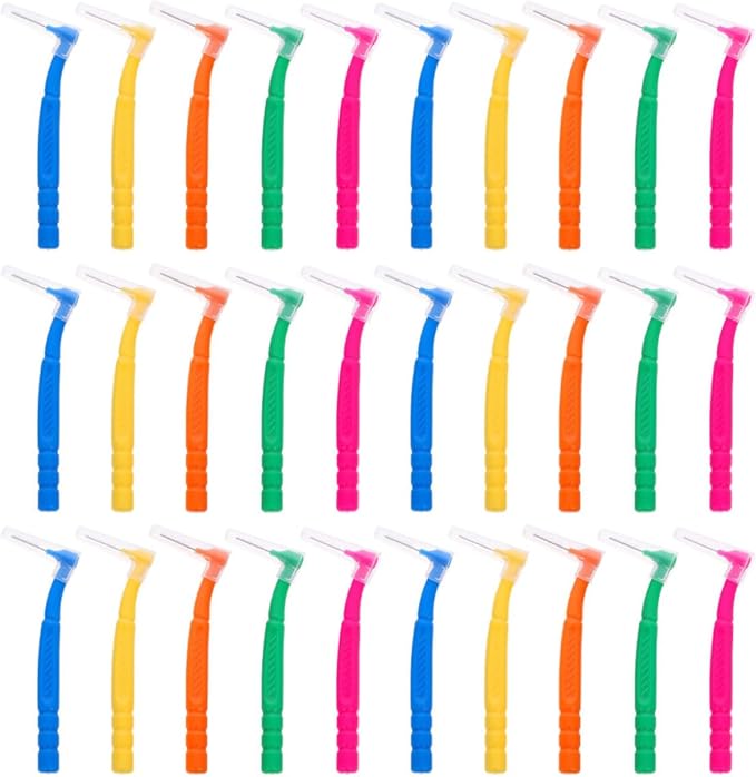 Interdental Brushes 30pcs Multi-Color Manual Compact Toothbrush Set for Orthodontic Braces Cleaning Portable Ergonomic Floss Brush for Dental Care