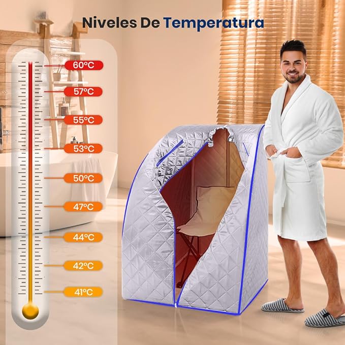 SereneLife Portable Sauna Box for Home, Infrared Sauna Tent with Heated Foot Pad and Folding Chair, Remote Control In-Home Spa, 38" x 32” - (Silver)-StrideForce Fitness