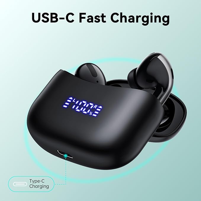 Wireless Earbuds, Bluetooth Ear Buds Headphones, 60H Long Playtime, Stereo Deep Bass, LED Power Display, IPX7 Sport Waterproof, Lightweight in-Ear Earphones with Mic for iPhone Android PC TV Computer-StrideForce Fitness