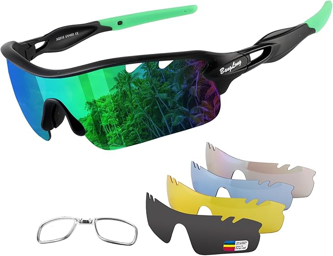 BangLong Polarized Sports Sunglasses Cycling Sun Glasses for Men Women with 5 Interchangeable Lenes for Running Baseball Golf-StrideForce Fitness
