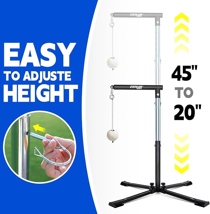 Batting Tee with Tethered Ball – Adjustable 20" to 45" Baseball & Softball Hitting Trainner – Metal X-Base with 4 Ground Stakes & 2 Sandbags for Maximum Stability – Swing Trainner for All Ages-StrideForce Fitness