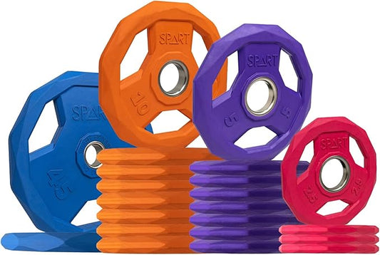 SPART Color Coded Weight Plate 2-Inch Rubber Coated Olympic Grip Plate for Barbell, Solid Cast Iron Weight Plates for Strength Training, Weightlifting, Crossfit, Home Gym, 2.5LB/5LB/10LB/25LB/35LB/45LB, Pair-StrideForce Fitness