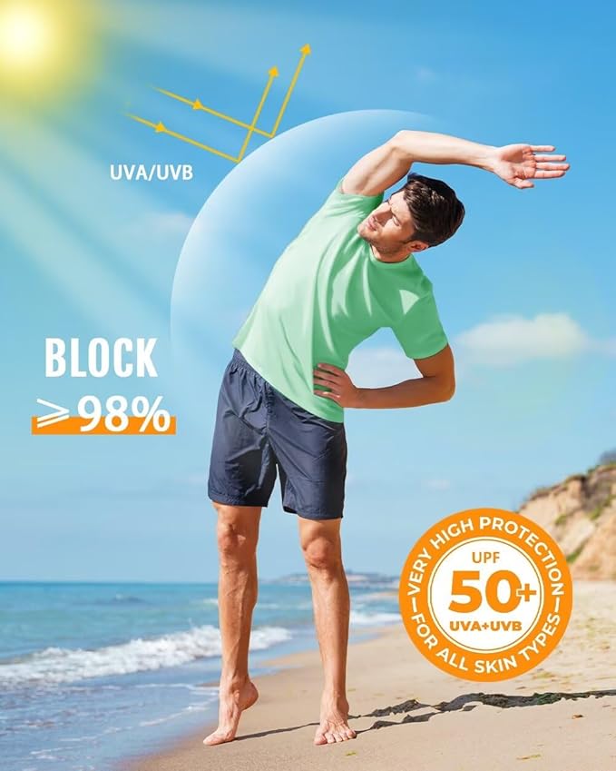 Boladeci Men's Swim Shirt Short Sleeve UPF 50+ Sun Protection SPF UV Moisture Wicking Lightweight Quick Dry Rash Guard-StrideForce Fitness