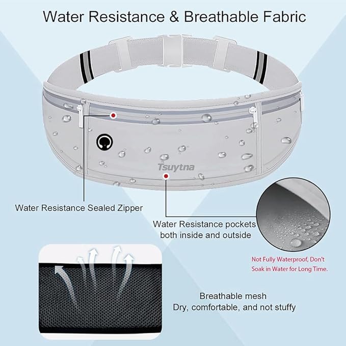 Running Belt for Women & Men - Slim Phone running belt with Water-Resistant Phone Holder, 3 pockets Adjustable Waist Strap, Reflective Safety Design for Running, Hiking, Travel，Fitness (Grey)-StrideForce Fitness