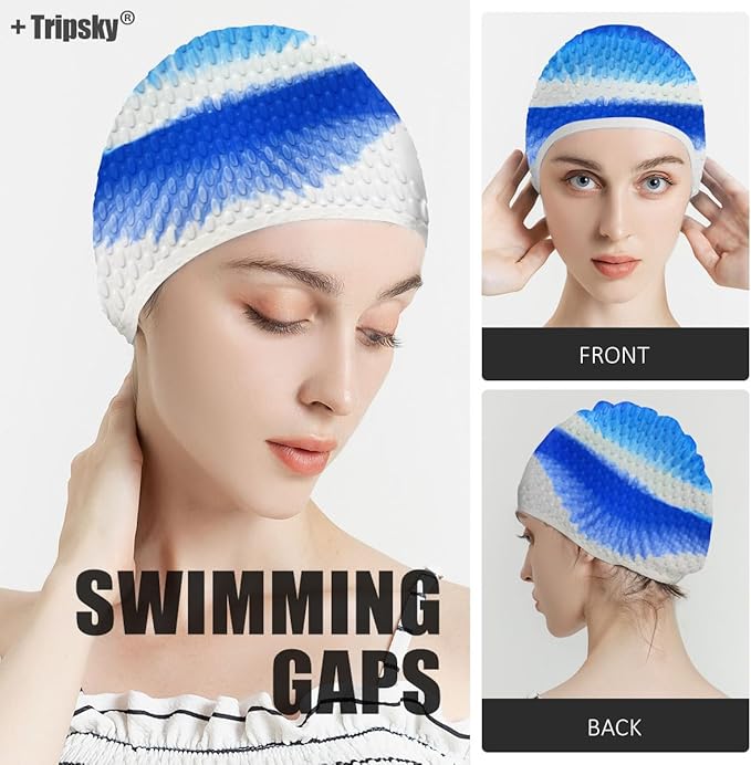 Tripsky Silicone Swim Cap,Comfortable Bathing Cap Ideal for Curly Short Medium Long Hair, Swimming Cap for Women and Men, Shower Caps Keep Hairstyle Unchanged…-StrideForce Fitness