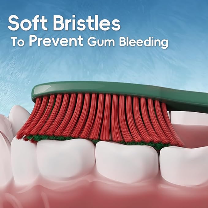 Long Head Manual Toothbrush, Extra Soft Flossing Toothbrush for Sensitive Gum, Interdental Cleaning Bristles for Adults (Pack of 5)