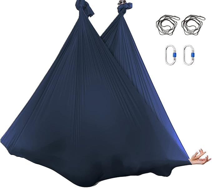 5.5 Yards Aerial Silks Yoga Swing Set - Aerial Yoga Hammock Kit Anti-Gravity Flying for Fitness, Low/Non Stretch Nylon Tricot Fabric Hardware Included for Dance-StrideForce Fitness