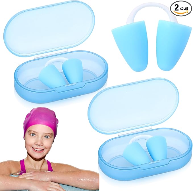 2 Pack Nose Plugs for Swimming for Adults and Kids (Age 7-12), Waterproof Soft Silicone Swimming Protectors Nose Block Nostril Plugs for Swimmers Surfers Water Sports-StrideForce Fitness