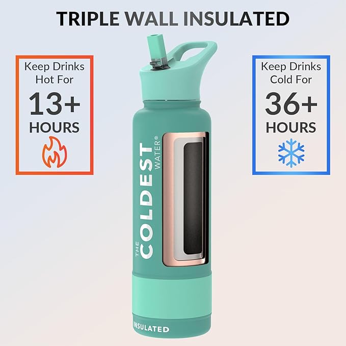 Coldest Insulated Water Bottle with Straw Lid - Stainless Steel Metal Insulated Bottle for Men & Women (Terraform Green, 40 oz)-StrideForce Fitness