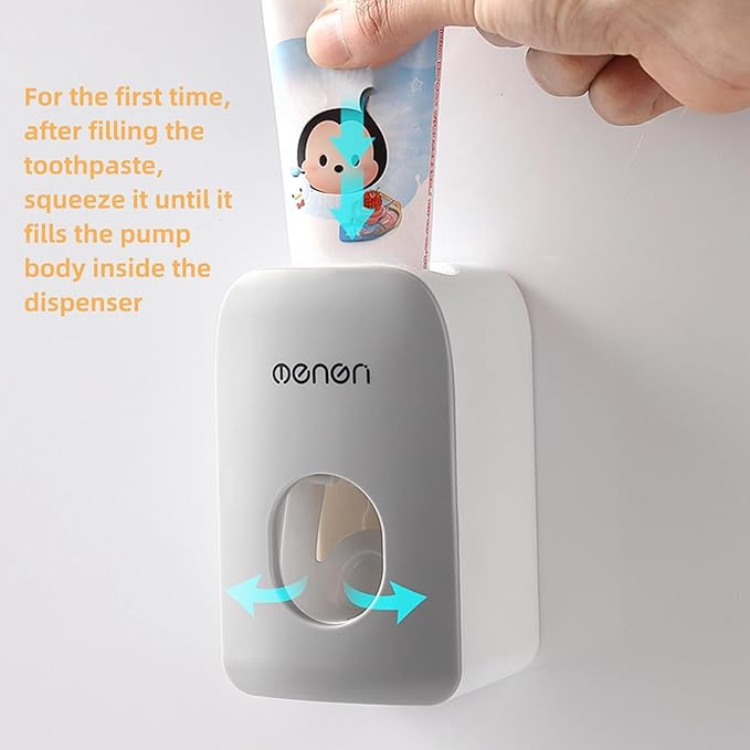 No-Drill Wall Mounted Toothbrush Holder,with 1 Automatic Toothpaste Dispenser (1 Dispenser)