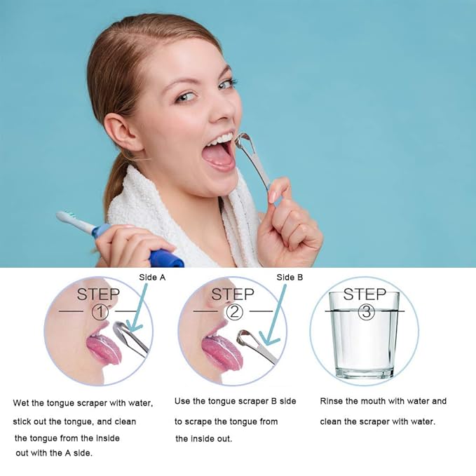 New Version Tongue Scraper Cleaner for Adults & Kids, Medical Grade Metal Tongue Brushes Set for Fresh Breath Dental Eliminate Bad Breath in Seconds (Blue)
