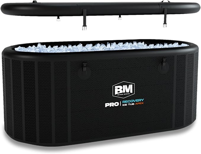 Inflatable Ice Bath Tub for Athletes - Cold Plunge Tub Compatible Water Chiller, Insulated Lid, EVA Groundsheet, Backpack, 115 Gallon, 59" L x 31.5" W x 23.6" H-StrideForce Fitness