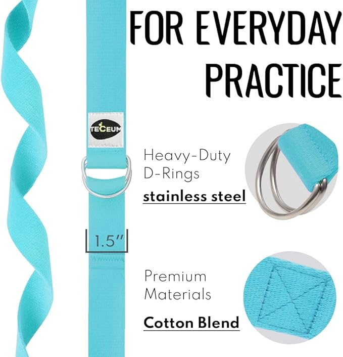 TECEUM Yoga Strap & Mat Strap – 2 IN 1 – Cotton – 6 ft 8 ft 10 ft (30+ colors) – Adjustable Non-Slip Belt for Yoga, Pilates, Stretching, Physical Therapy, Fitness & Home Workout – For Carrying Mats-StrideForce Fitness