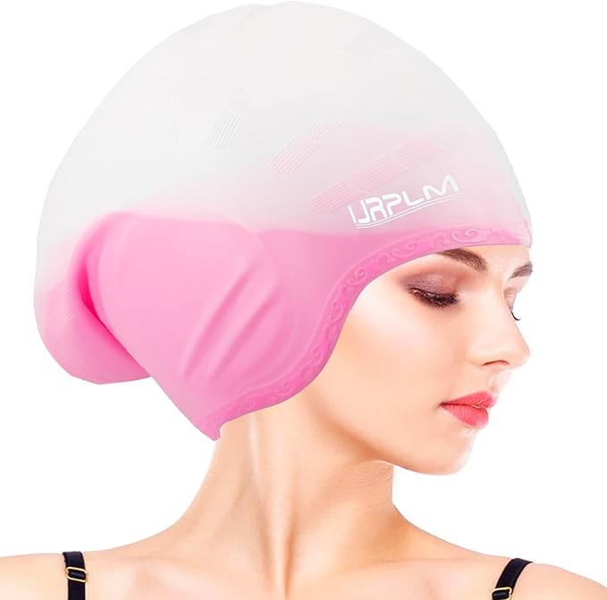 Swim Cap Long Hair,Silicone Swimming Caps with 3D Ear Cover,Waterproof Adult Swim Hats Bathing Caps for Women Men,Keep Your Hair Dry-StrideForce Fitness