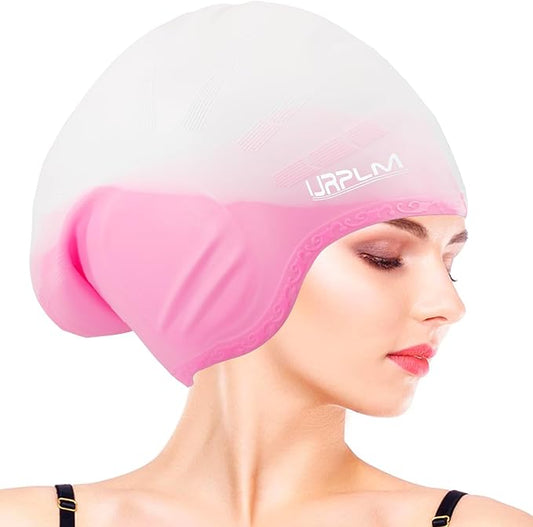 Swim Cap Long Hair,Silicone Swimming Caps with 3D Ear Cover,Waterproof Adult Swim Hats Bathing Caps for Women Men,Keep Your Hair Dry-StrideForce Fitness