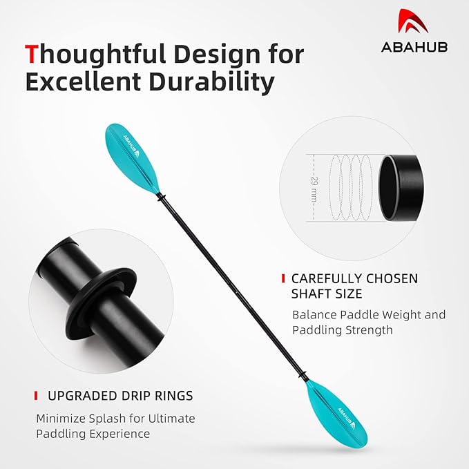 Abahub Kayak Paddle, 90.5 Inches Kayaking Oars for Boating, Canoeing with Free Paddle Leash, Aluminum Alloy Shaft Black/Blue/Green/Orange/Yellow Plastic Blades-StrideForce Fitness