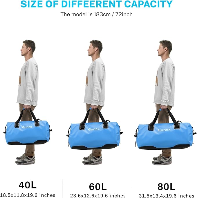 Gonex 40L 60L 80L Extra Large Waterproof Duffle Travel Dry Duffel Bag Heavy Duty Bag with Durable Straps & Handles for Kayaking Paddleboarding Boating Rafting Fishing-StrideForce Fitness