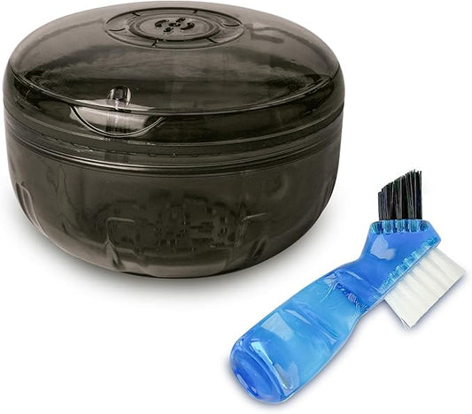 Retainer Cleaning Case,Portable No-Leak Denture Cup Case with Dentures Brush Kit, Travel Retainer Cases with Vent Holes for Clear Aligner,Mouth Guards,Night Guard,Dentures (Black)