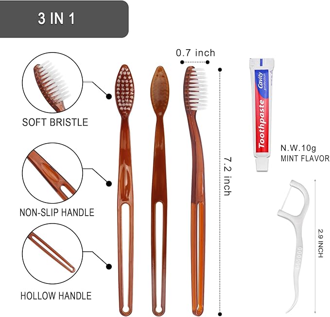 100 pcs Disposable Toothbrushes with Toothpaste Floss Individually Wrapped, 2 Color Disposable Toothbrush Bulk, 10g Toothpaste, Dental Floss Pick for Homeless,Airbnb,Hotel,Guest