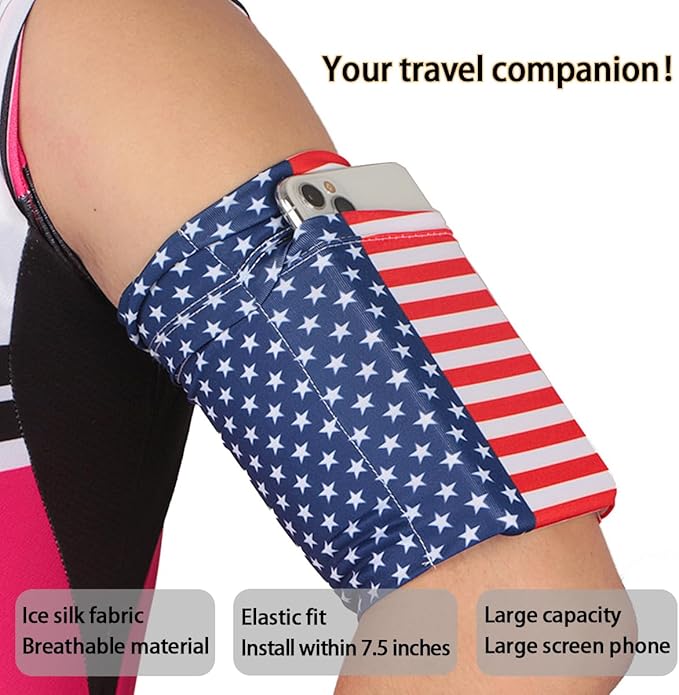 Running Phone Armband for Men Women,Universal Arm Bands for Phones Below 7.5 Inches,Waterproof Cell Phone Armband for Hiking,Running,Cycling,Climbing(Star Stripes M)-StrideForce Fitness