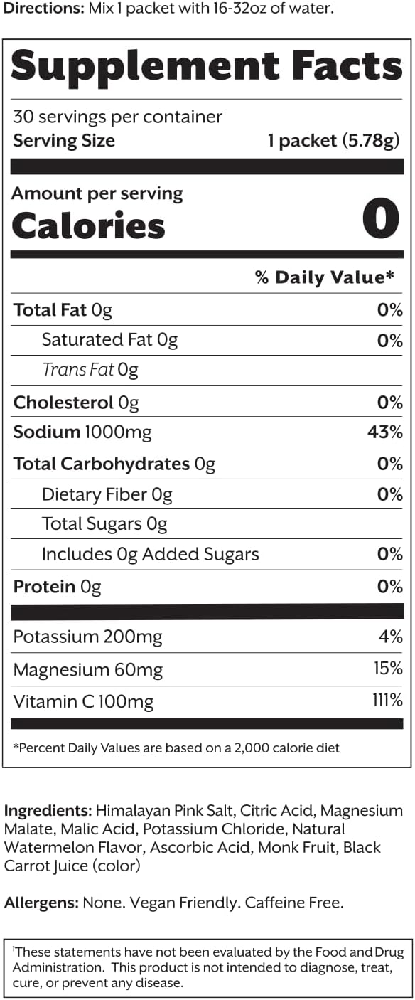 ProMix Nutrition Electrolytes Powder Hydration Packets - Himalayan Pink Salt, Magnesium, Potassium, Vitamin C - Salted Watermelon, Lightly Sweetened - 30 Servings (Pack of 30)-StrideForce Fitness