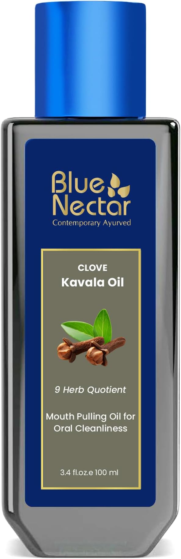 Blue Nectar Clove Oil Pulling for Mouth | Ayurvedic Mouth Wash for Oral Care | Natural Coconut Oil for Oral Care & Fresh Breath | Alcohol Free Mouthwash (9 Herbs, 3.38 Fl Oz)