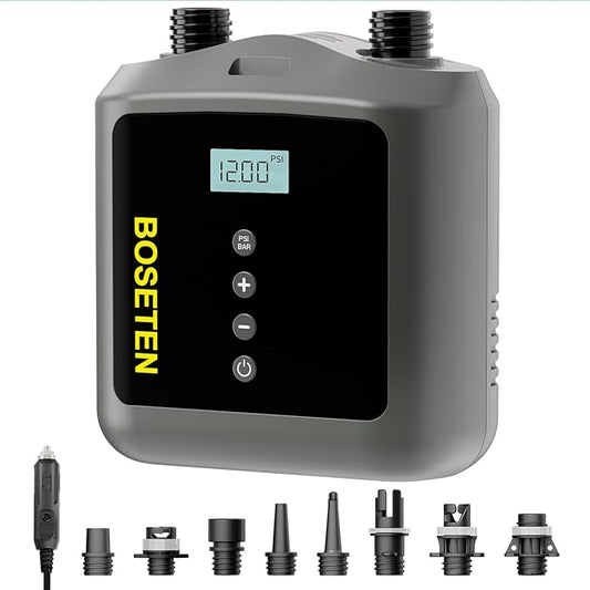 Paddle Board Pump, SUP Electric Air Pump, Deflation Function, Auto-Off, 12V DC Car Connector for Inflatable Stand Up Paddle Board, Kayaks, Boats, Inflators, Paddleboards-StrideForce Fitness