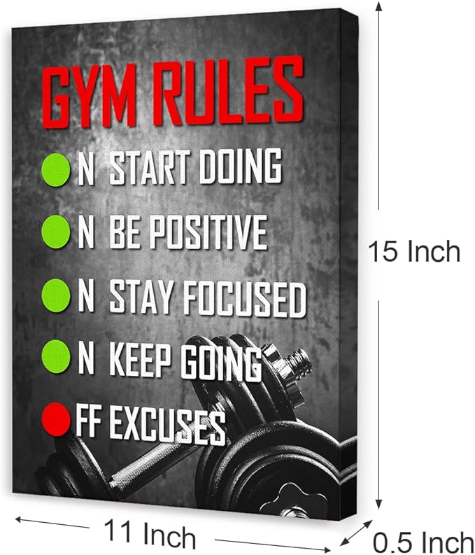 OTINGQD Inspirational Gym Wall Decor,Fitness Quotes Wall Art,Gym Rules Wall Decor,Workout Canvas Wall Art-StrideForce Fitness
