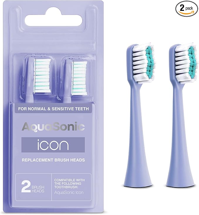 AquaSonic Genuine Icon Replacement Brush Heads | Compatible with AquaSonic Icon Toothbrush | 2 Brush Heads | for Normal & Sensitive Teeth (Lilac)