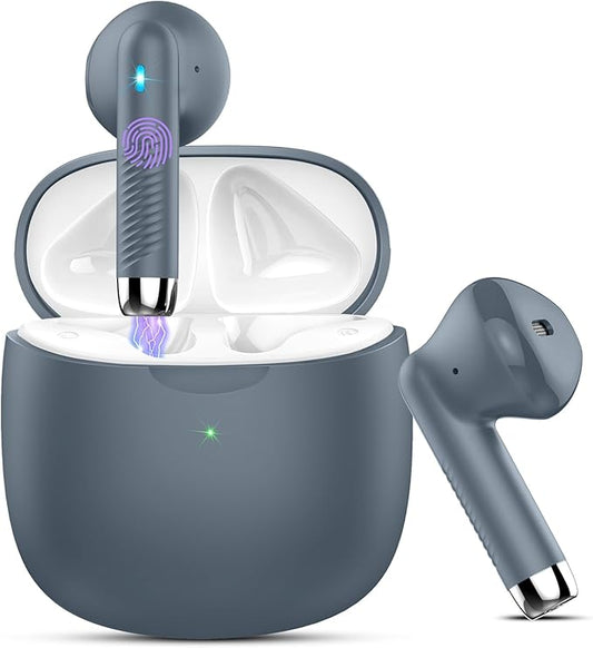 Wireless Earbuds, Bluetooth 5.4 Headphones in Ear with Noise Cancelling Mic, Bluetooth Earbuds Stereo Bass, IP7 Waterproof Sports Earphones, 32H Playtime USB C Charging Ear Buds Gray for Android iOS-StrideForce Fitness