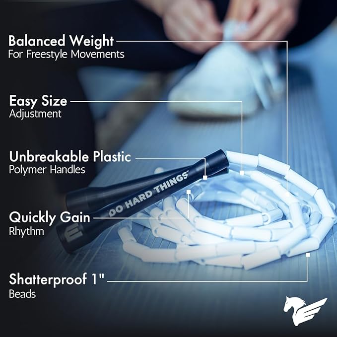 Elite Jumps - Do Hard Things 1” Beaded Jump Ropes - Strong & Durable Materials - Resize & Adjust - Fitness & Cardio Training - Improve Rhythm, Speed, Agility-StrideForce Fitness