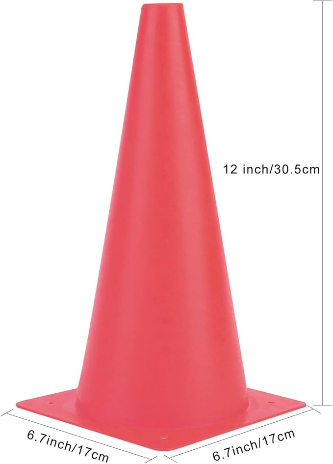 12 Inch Traffic Training Cones, Plastic Safety Parking Cones, Agility Field Marker Cones for Soccer Basketball Football Drills Training, Outdoor Sport Activity & Festive Events - 6 Colors-StrideForce Fitness