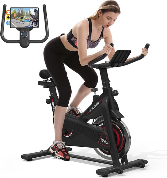 Exercise Bikes Stationary,Exercise Bike for Home Indoor Cycling Bike for Home Cardio Gym,Workout Bike with Ipad Mount & LCD Monitor,Silent Belt Drive-StrideForce Fitness