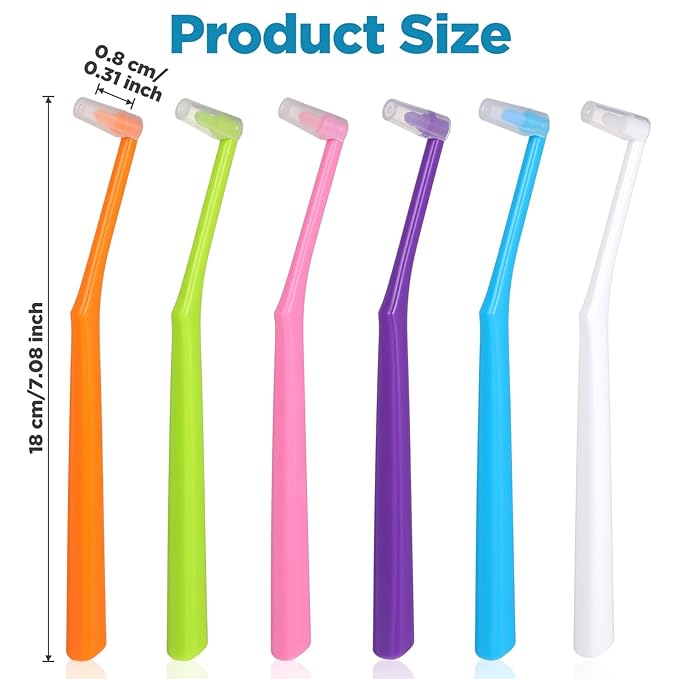 6 Pcs End Tuft Toothbrush for Adult, Soft Bristles Angled Toothbrush with Covers Single Tufted Tooth brush for Orthodontic, Braces, Implants, Retainers, Back Teeth Detail Cleaning