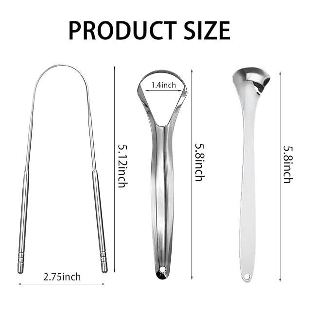 3pcs Stainless Steel Tongue Scraper Kit – Deep Clean Thick Coating & Eliminate Bad Breath, Flexible Bristle-Free Design with Comfort Handle, Hygienic Oral Cleaner for Daily Use & Travel