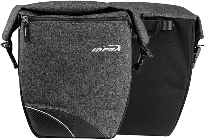 Ibera G-2 PakRak Pro Panniers Bike Bags (Pair) with Quick Release/Clip-On System - Bike Saddle Bags For Rear Rack Each with 19.8 lbs Capacity - Reflective Saddle Bag Bicycle, Fits Most Racks (Grey)-StrideForce Fitness
