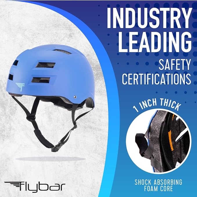 Flybar Bike Helmet- Multi Sport Dual Certified Adjustable Dial, Lightweight Skateboard Helmet, Roller Skating, Pogo, Electric Scooter, Snowboard, Boys and Girls Kids- Adults Helmets-StrideForce Fitness